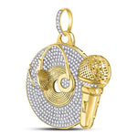 10kt Yellow Gold Mens Round Diamond Recording Artist Mic Record Charm Pendant 3 Cttw