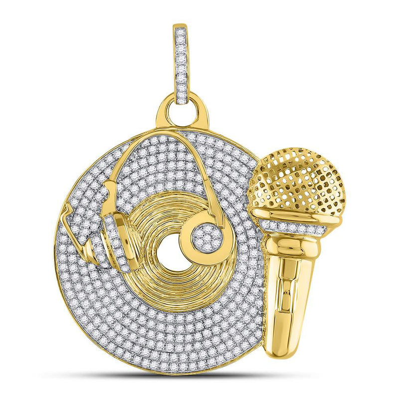 10kt Yellow Gold Mens Round Diamond Recording Artist Mic Record Charm Pendant 3 Cttw