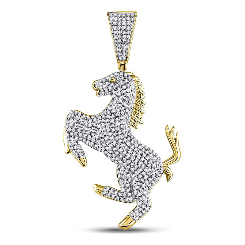 10kt Yellow Gold Mens Round Diamond Pony Horse Charm Pendant 1 Cttw