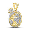 10kt Yellow Gold Mens Round Diamond Globe Crown King Charm Pendant 3/4 Cttw