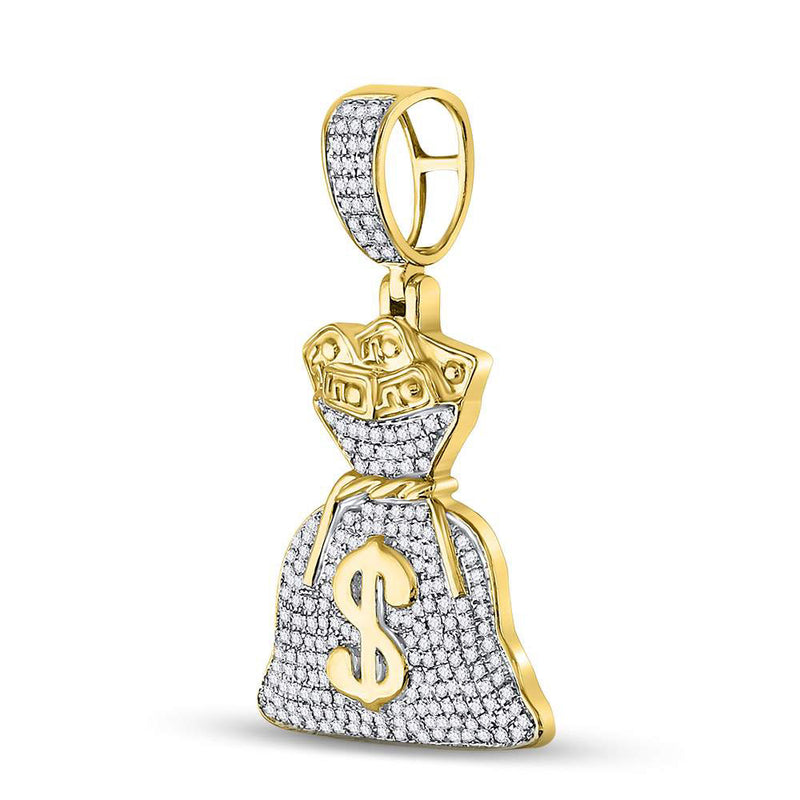 10kt Yellow Gold Mens Round Diamond Money Bag Dollar Charm Pendant 1/2 Cttw