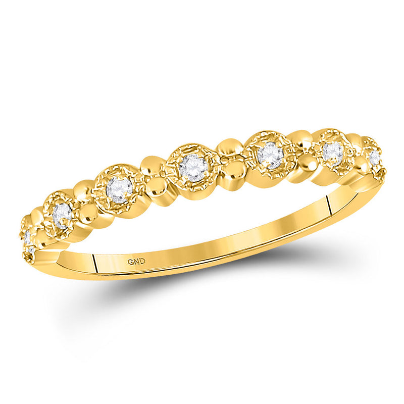 10kt Yellow Gold Womens Round Diamond Stackable Band Ring 1/10 Cttw