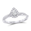 14kt White Gold Pear Diamond Solitaire Bridal Wedding Engagement Ring 1/3 Cttw