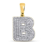 10kt Yellow Gold Mens Round Diamond Letter B Bubble Initial Charm Pendant 1/2 Cttw