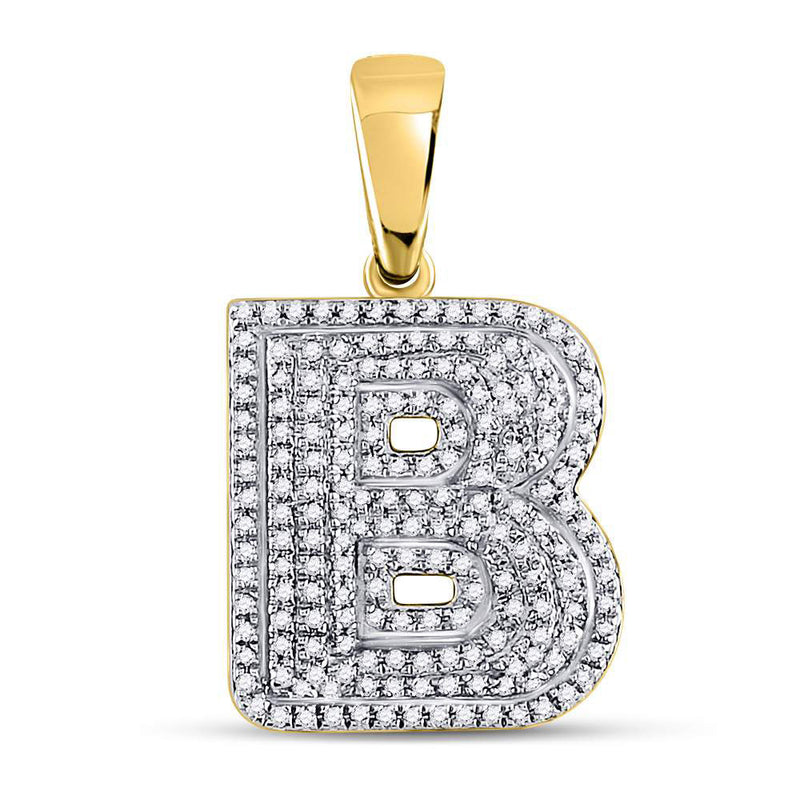 10kt Yellow Gold Mens Round Diamond Letter B Bubble Initial Charm Pendant 1/2 Cttw