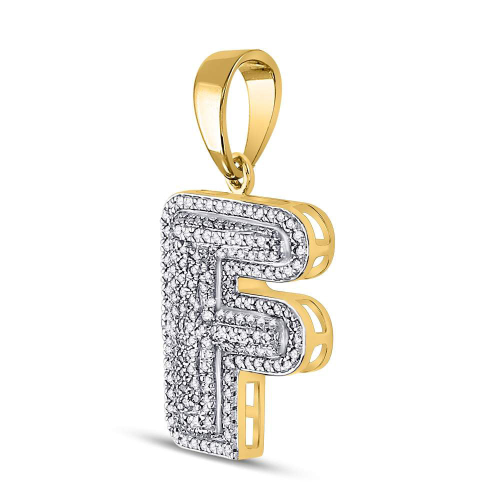 10kt Yellow Gold Mens Round Diamond Letter F Bubble Initial Charm Pendant 1/2 Cttw