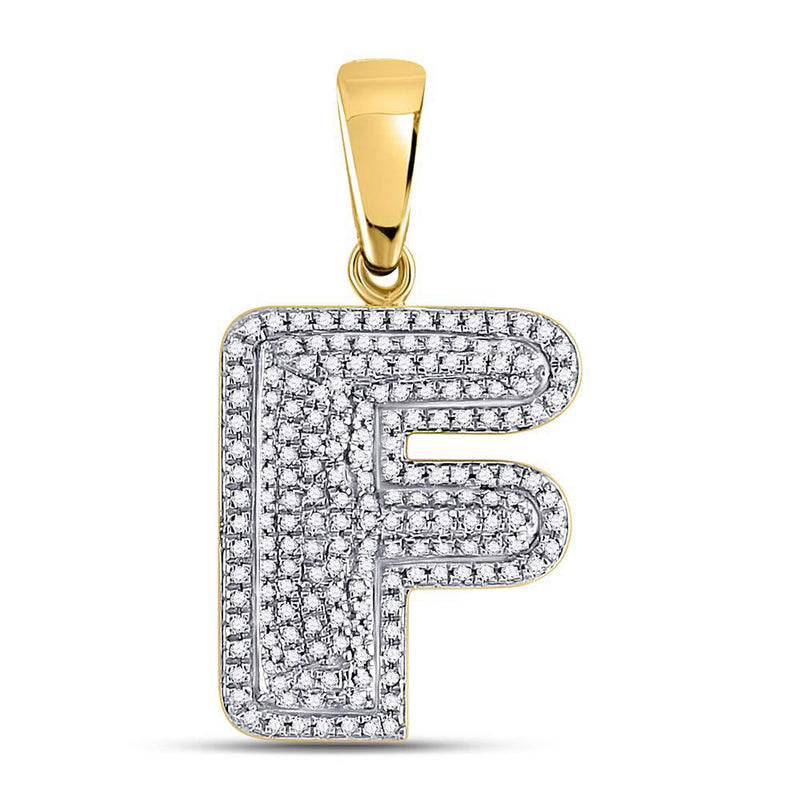 10kt Yellow Gold Mens Round Diamond Letter F Bubble Initial Charm Pendant 1/2 Cttw