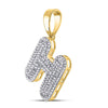 10kt Yellow Gold Mens Round Diamond Letter H Bubble Initial Charm Pendant 5/8 Cttw