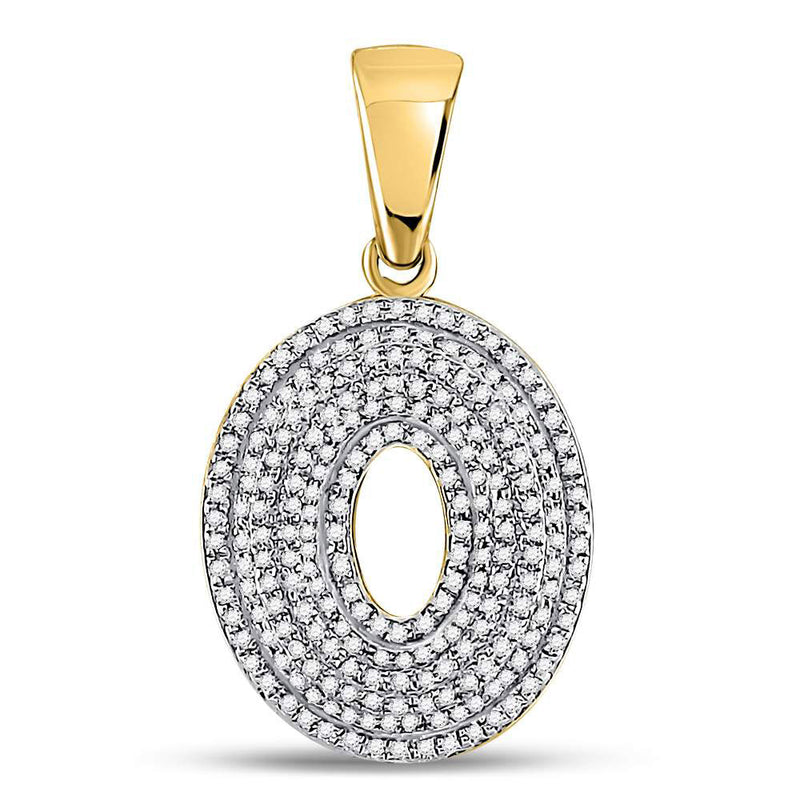 10kt Yellow Gold Mens Round Diamond Letter O Bubble Initial Charm Pendant 5/8 Cttw