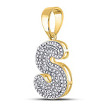 10kt Yellow Gold Mens Round Diamond Letter S Bubble Initial Charm Pendant 1/2 Cttw