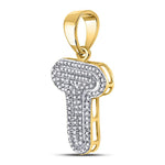 10kt Yellow Gold Mens Round Diamond Letter T Bubble Initial Charm Pendant 3/8 Cttw