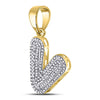 10kt Yellow Gold Mens Round Diamond Letter V Bubble Initial Charm Pendant 3/8 Cttw