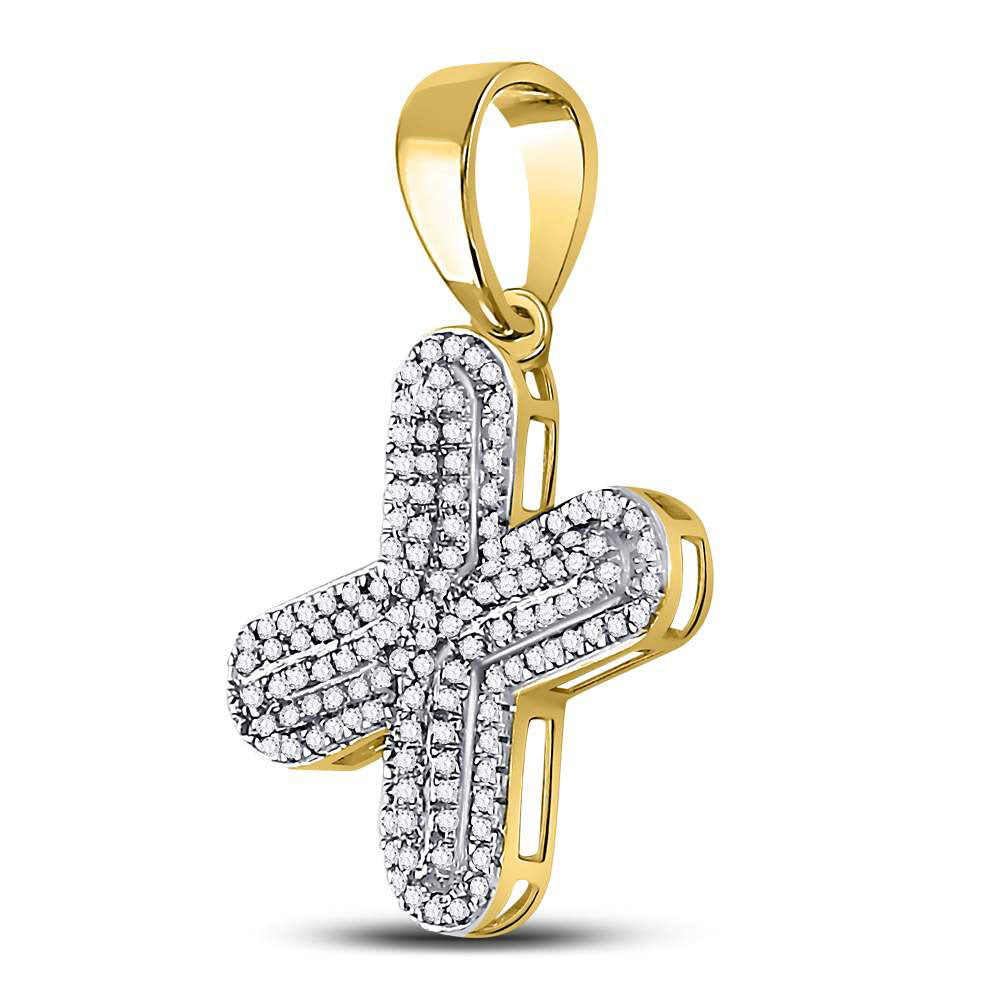 10kt Yellow Gold Mens Round Diamond Letter X Bubble Charm Pendant 1/2 Cttw