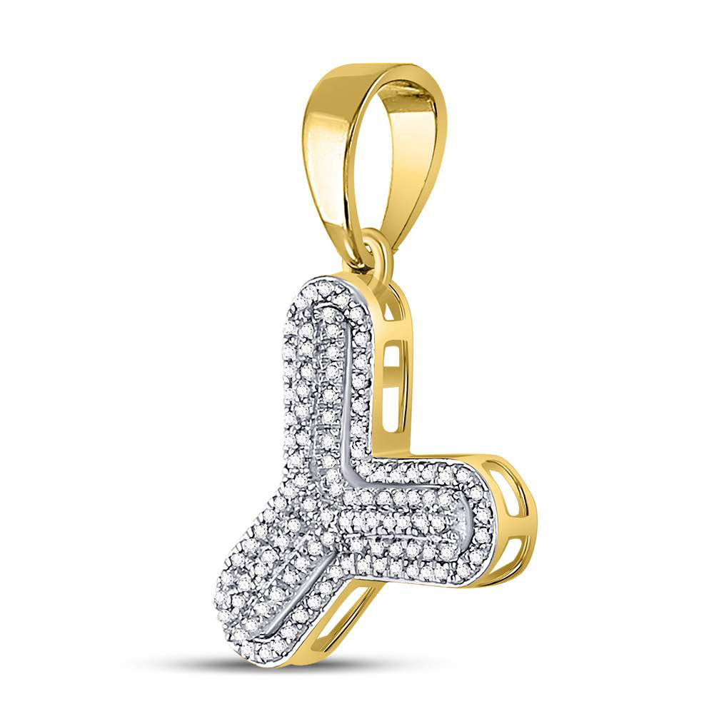 10kt Yellow Gold Mens Round Diamond Letter Y Bubble Charm Pendant 3/8 Cttw