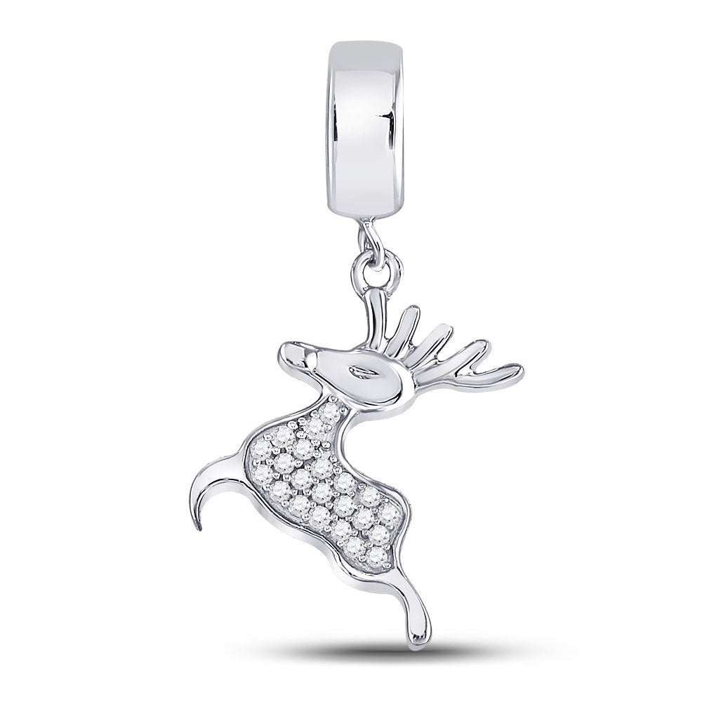 Sterling Silver Womens Round Diamond Rudolph Reindeer Animal Pendant 1/6 Cttw