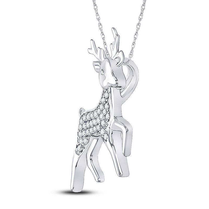 Sterling Silver Womens Round Diamond Rudolph Reindeer Animal Pendant 1/6 Cttw