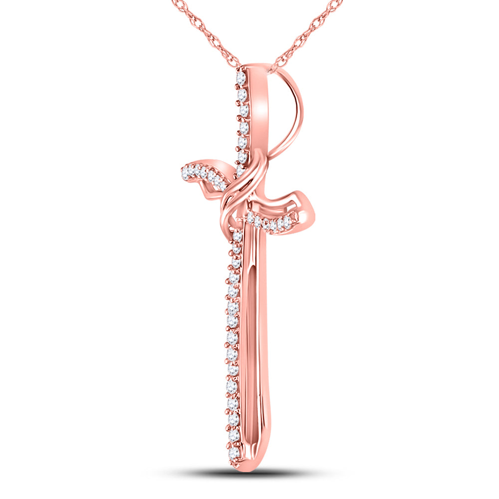 10kt Rose Gold Womens Round Diamond Cross Pendant 1/4 Cttw