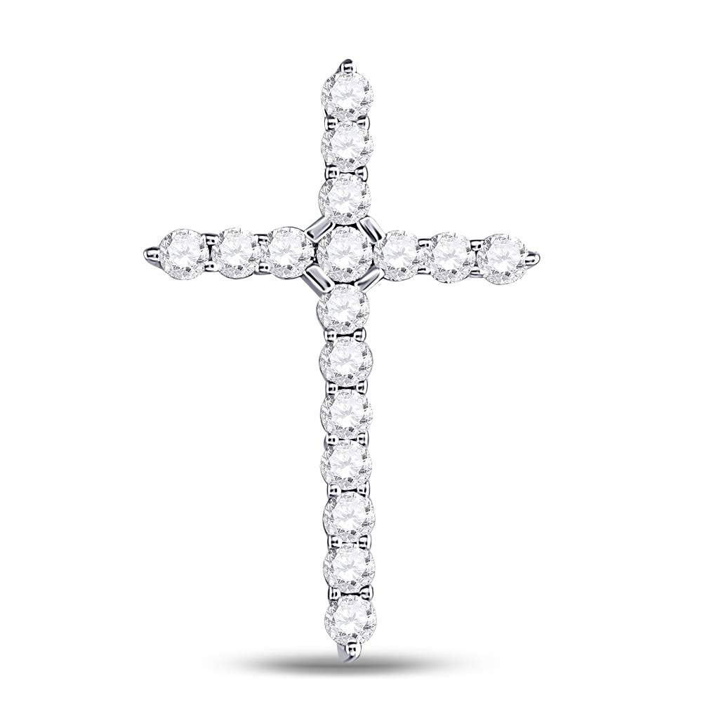 14kt White Gold Womens Round Diamond Roman Cross Pendant 1/2 Cttw