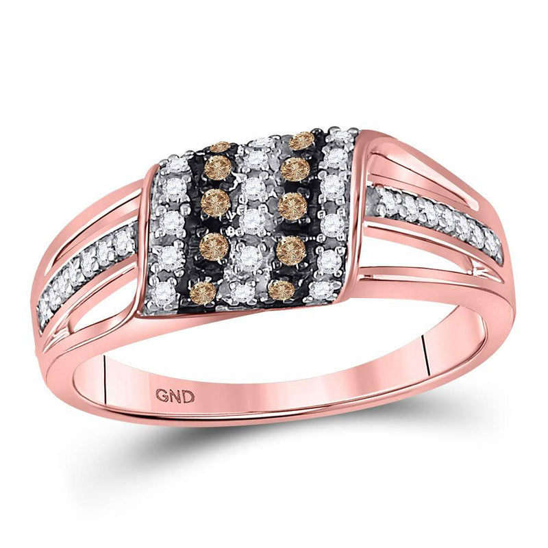 10kt Rose Gold Womens Round Brown Diamond Band Ring 1/4 Cttw