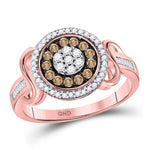 10kt Rose Gold Womens Round Brown Diamond Flower Cluster Ring 1/2 Cttw