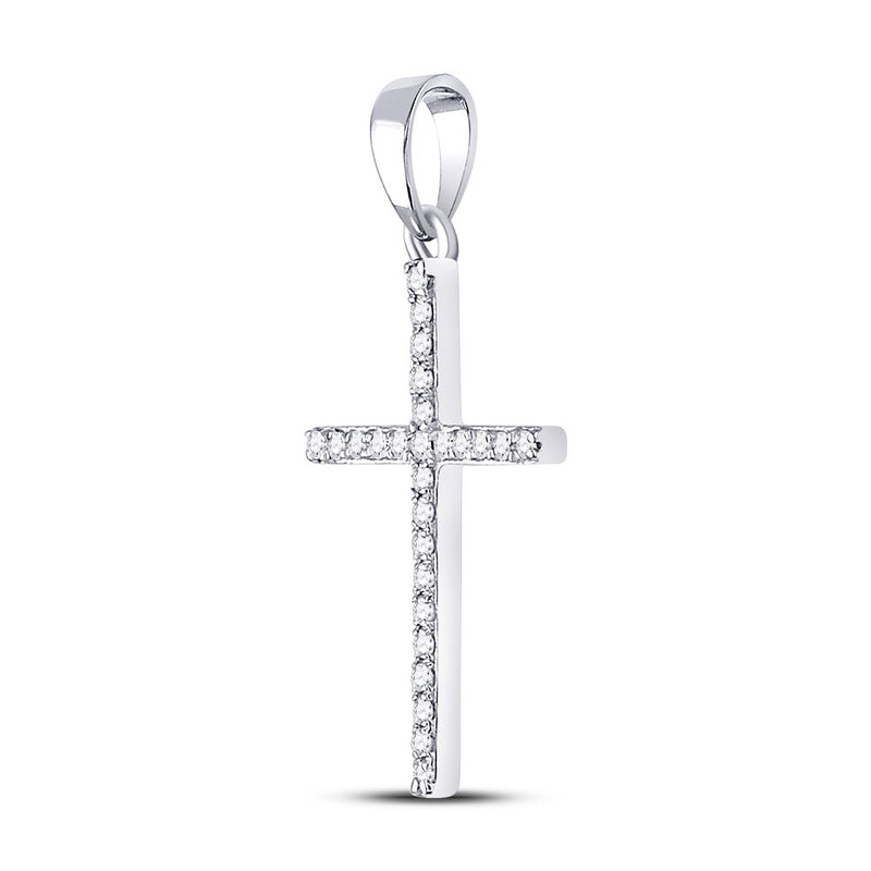 10kt White Gold Womens Round Diamond Religious Cross Pendant 1/6 Cttw