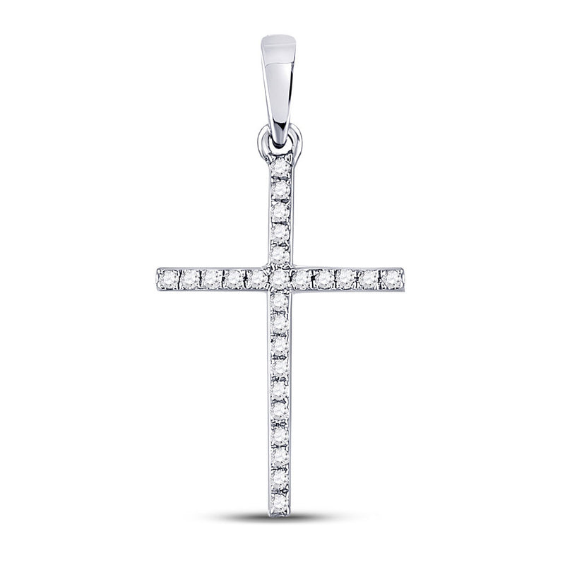 10kt White Gold Womens Round Diamond Religious Cross Pendant 1/6 Cttw