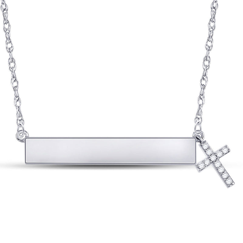 10kt White Gold Womens Round Diamond Bar Cross Pendant Necklace 1/6 Cttw