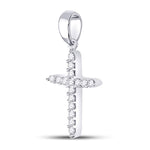 10kt White Gold Womens Round Diamond Cross Pendant 1/6 Cttw