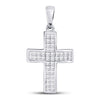 10kt White Gold Womens Princess Diamond Religious Cross Pendant 1/2 Cttw