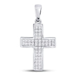 10kt White Gold Womens Princess Diamond Religious Cross Pendant 1/2 Cttw