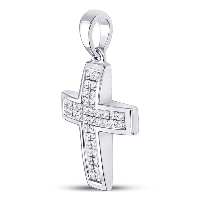 10kt White Gold Womens Round Diamond Cross Pendant 1 Cttw