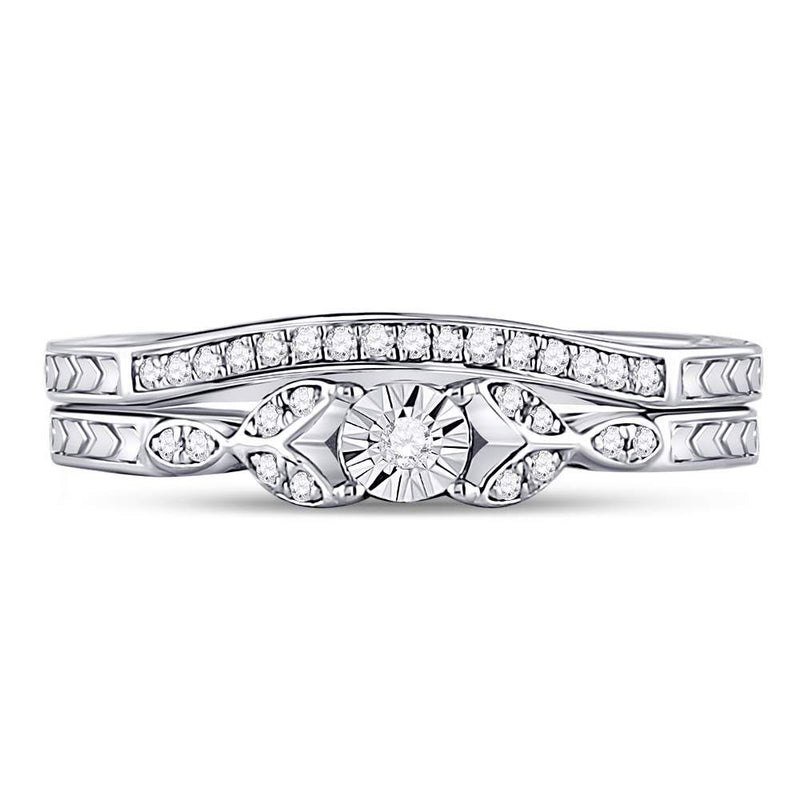 Sterling Silver Round Diamond Bridal Wedding Ring Band Set 1/8 Cttw