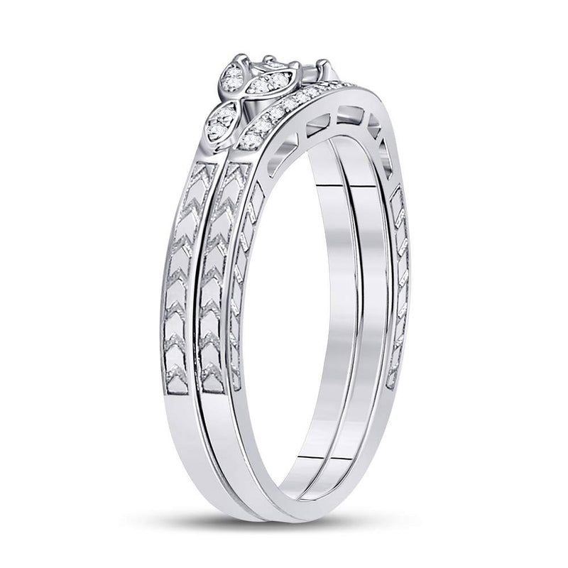 Sterling Silver Round Diamond Bridal Wedding Ring Band Set 1/8 Cttw