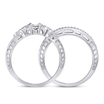 Sterling Silver Round Diamond Bridal Wedding Ring Band Set 1/8 Cttw