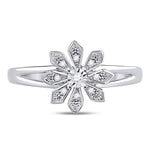 Sterling Silver Womens Round Diamond Flower Fashion Ring 1/20 Cttw