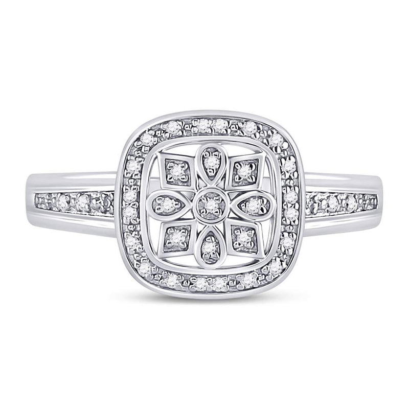 Sterling Silver Womens Round Diamond Square Frame Starburst Ring 1/10 Cttw