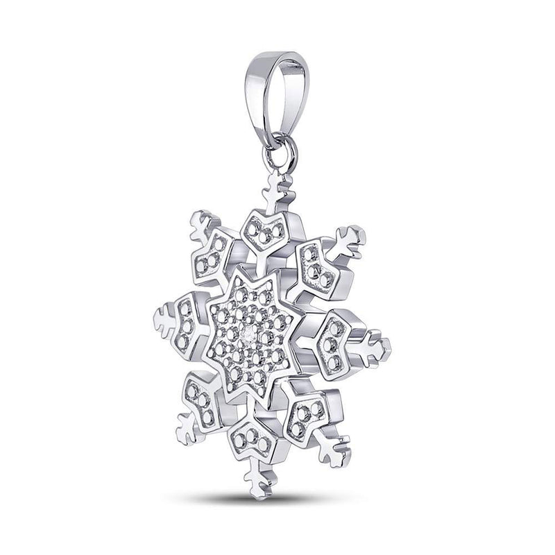 Sterling Silver Womens Round Diamond Snowflake Fashion Pendant .01 Cttw