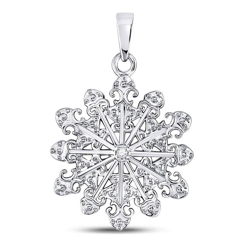 Sterling Silver Womens Round Diamond Snowflake Fashion Pendant .01 Cttw