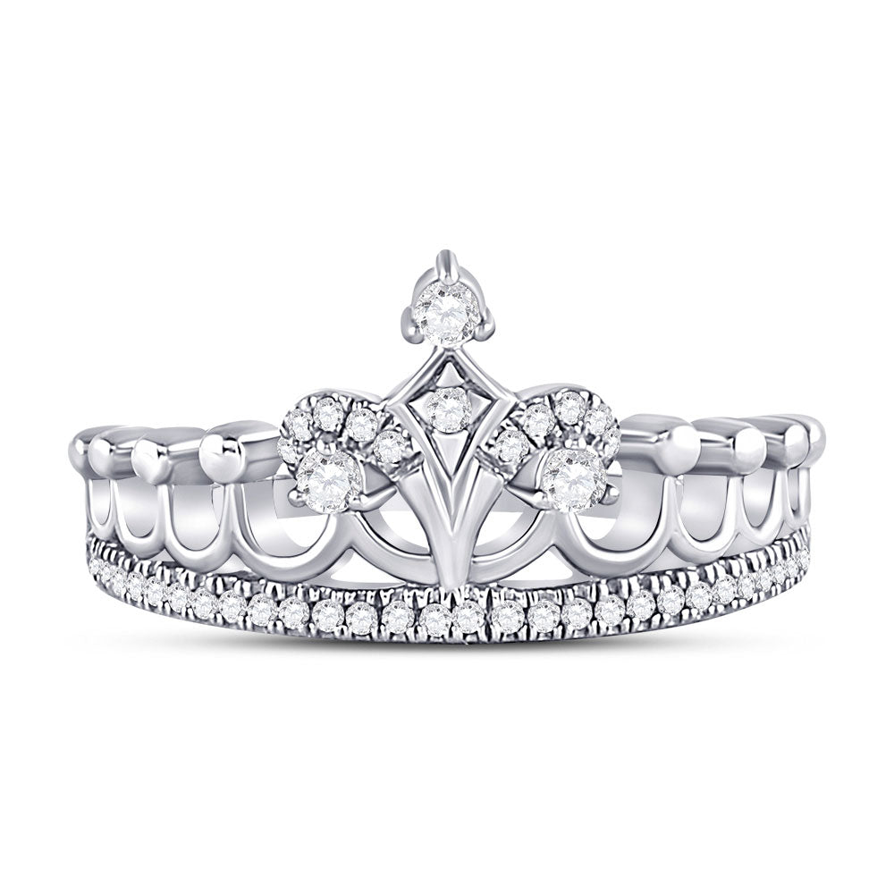 10kt White Gold Womens Round Diamond Crown Tiara Fashion Ring 1/5 Cttw