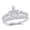 10kt White Gold Womens Round Diamond Crown Tiara Fashion Ring 1/5 Cttw