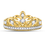 10kt Yellow Gold Womens Round Diamond Fleur-de-lis Crown Ring 1/3 Cttw