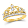 10kt Yellow Gold Womens Round Diamond Fleur-de-lis Crown Ring 1/3 Cttw