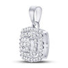 10kt White Gold Womens Round Diamond Square Frame Cluster Pendant 1/8 Cttw