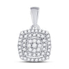 10kt White Gold Womens Round Diamond Square Frame Cluster Pendant 1/8 Cttw