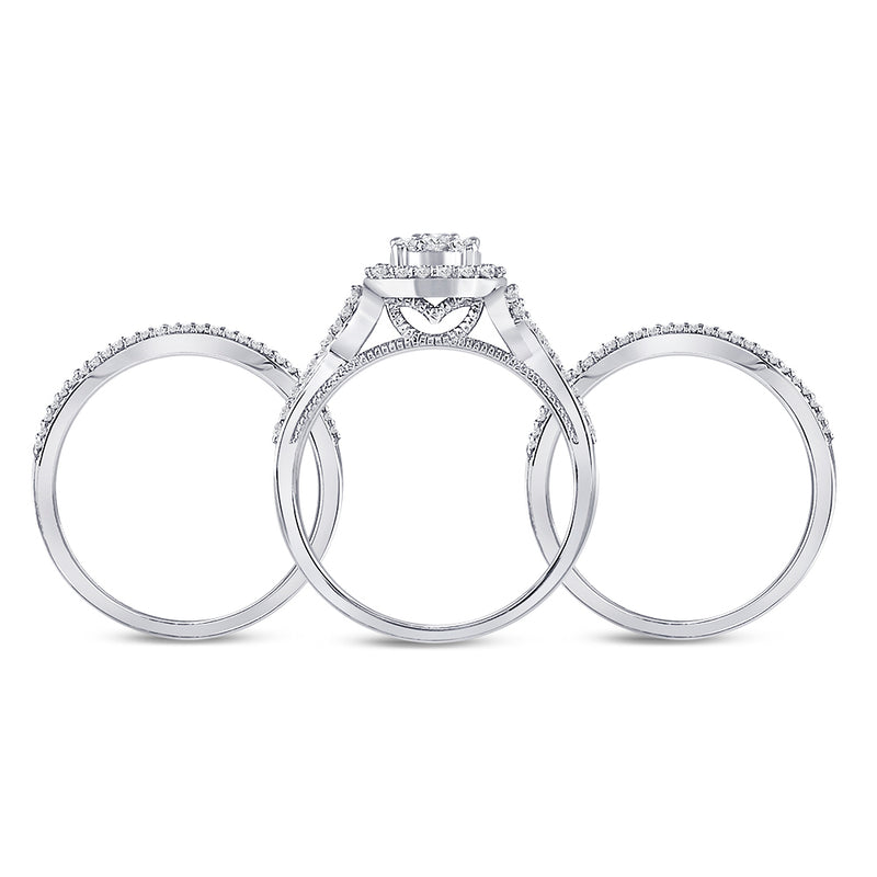 10kt White Gold Round Diamond Bridal Wedding Ring Band Set 1/2 Cttw