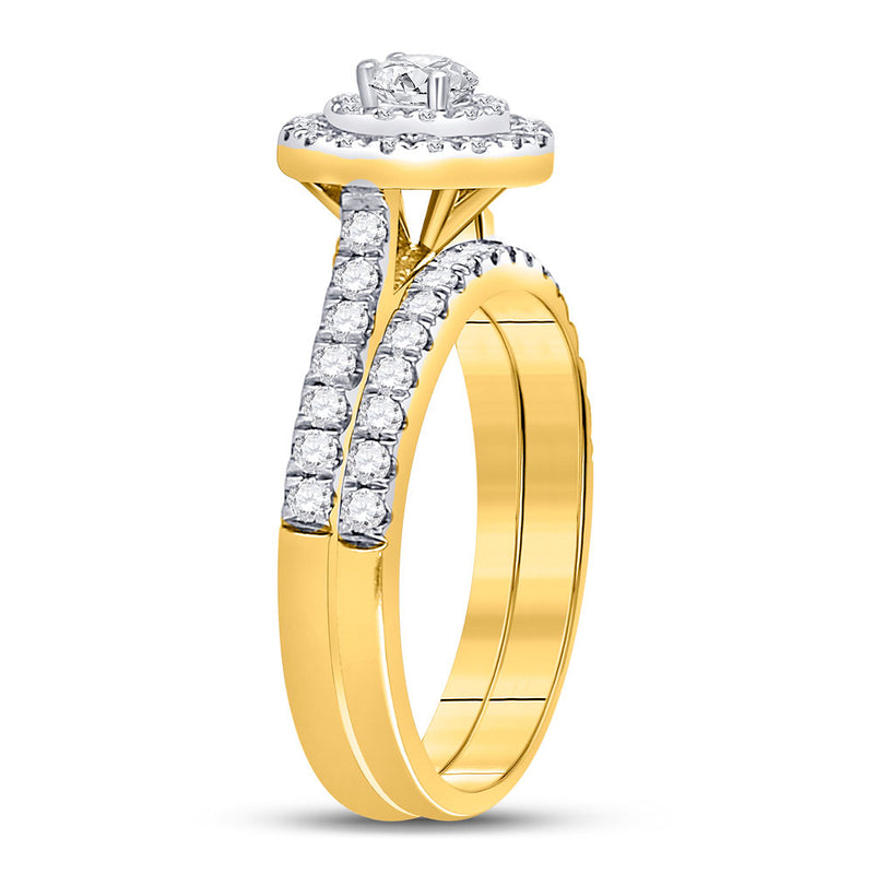 14kt Yellow Gold Round Diamond Bridal Wedding Ring Band Set 1 Cttw