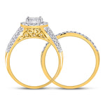 14kt Yellow Gold Round Diamond Bridal Wedding Ring Band Set 1 Cttw