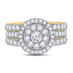 14kt Yellow Gold Round Diamond Bridal Wedding Ring Band Set 2 Cttw