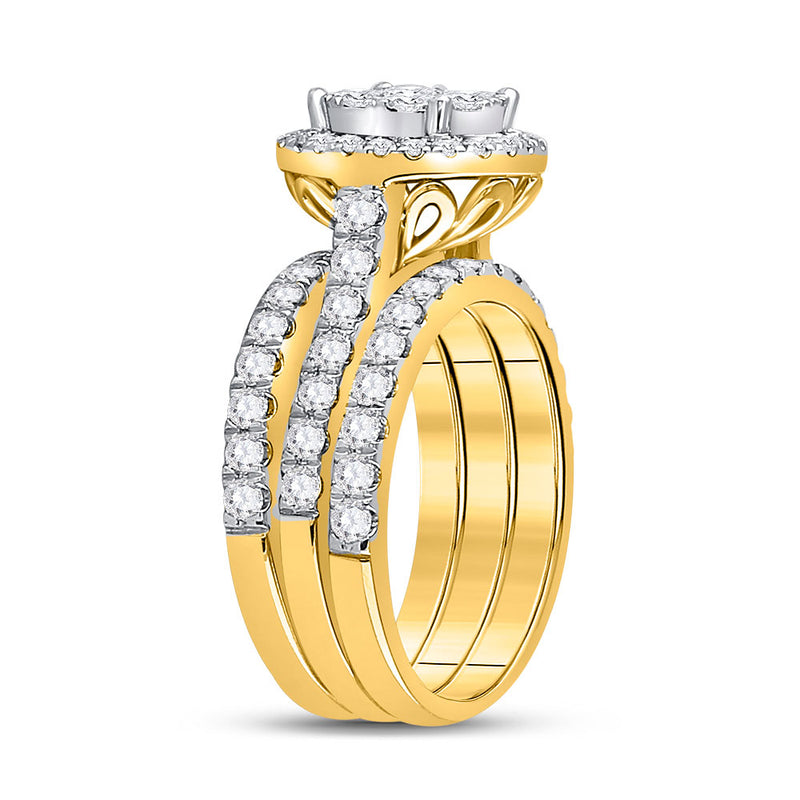 14kt Yellow Gold Round Diamond Bridal Wedding Ring Band Set 2 Cttw