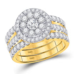 14kt Yellow Gold Round Diamond Bridal Wedding Ring Band Set 2 Cttw